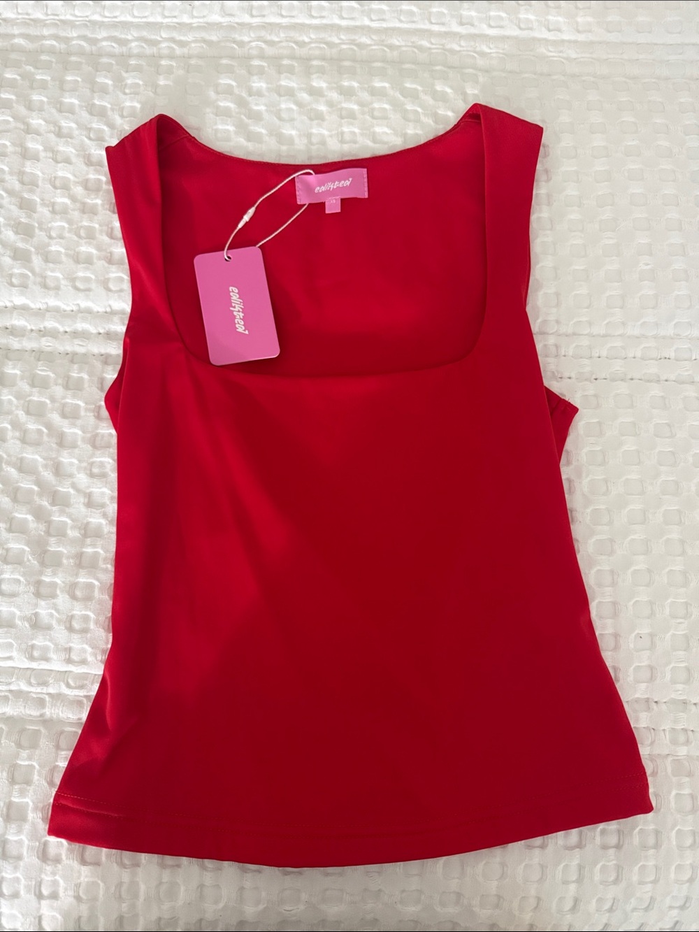 Edikted Red Square Neck Tank Top